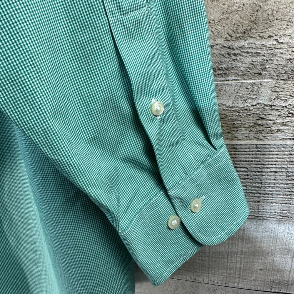 Polo Ralph Lauren Mens  Microcheck Gingham Button  Dress Shirt Green Size 16 1/2